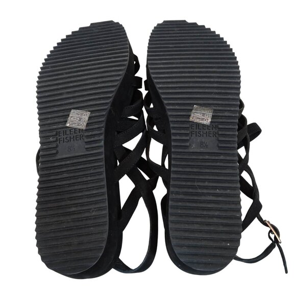 EILEEN FISHER Suede Platform Strappy Sandals Size 8.5 Black Casual Summer - Picture 6 of 11